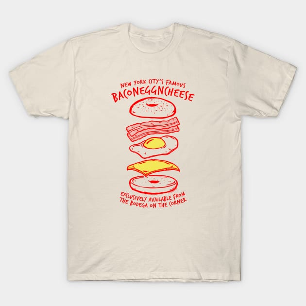 BACONEGGNCHEESE! (New York City's Famous Bacon Egg and Cheese) T-Shirt by UselessRob